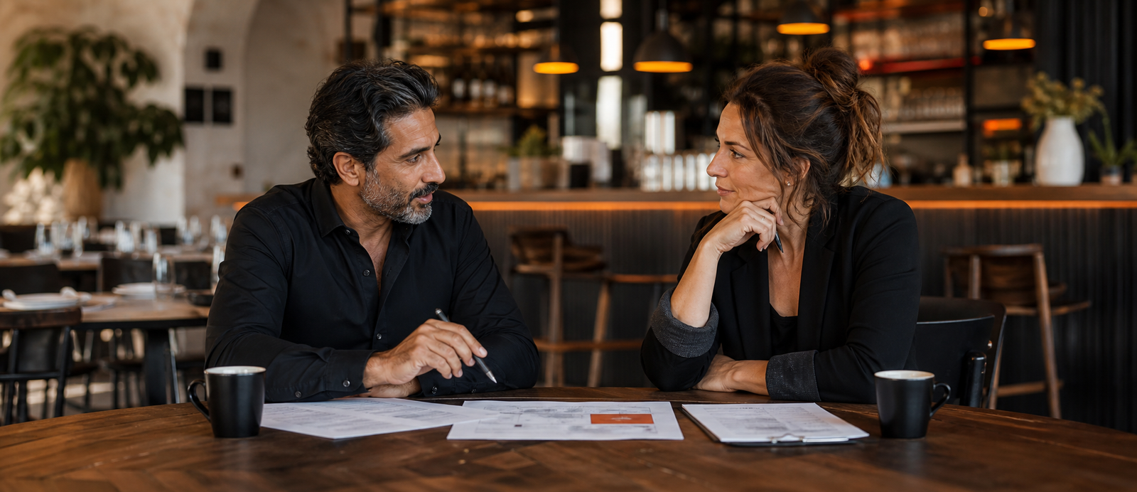 Restaurant operator and partner discussing a new location