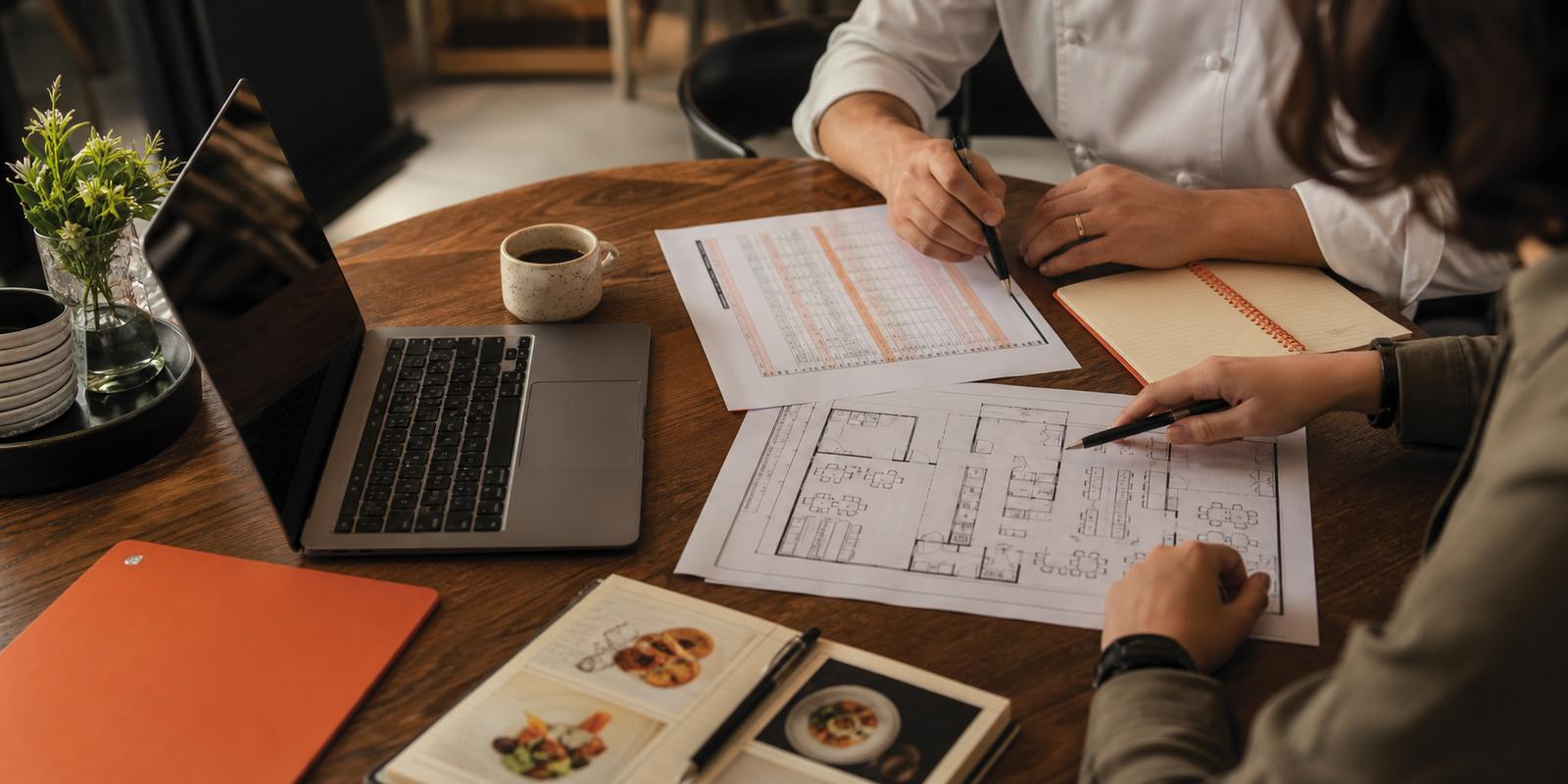 Restaurant planning table with budgets and floor plans